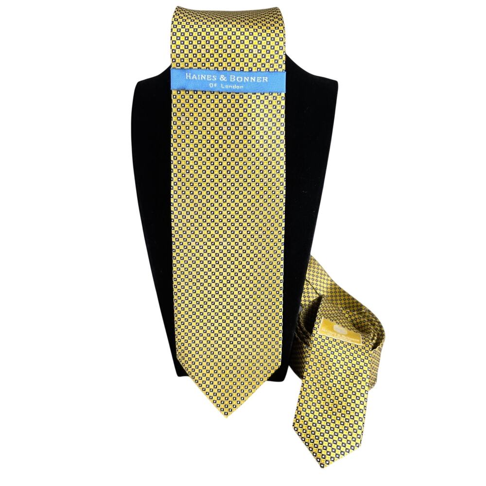 Haines & Bonner of London Tie Gold Purple Geometric Silk Handmade 59x3.25 NWOT